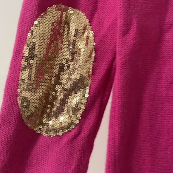 Banana Republic Sweater Womens XS Party Pink Sequin Elbow Patches - Picture 5 of 6